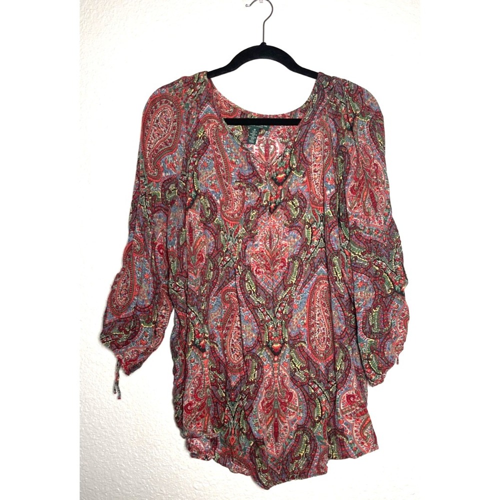 LRL Lauren Jeans Co Ralph Lauren Blouse Womens 1X Multicolor Paisley 3/4‎ Sleeve